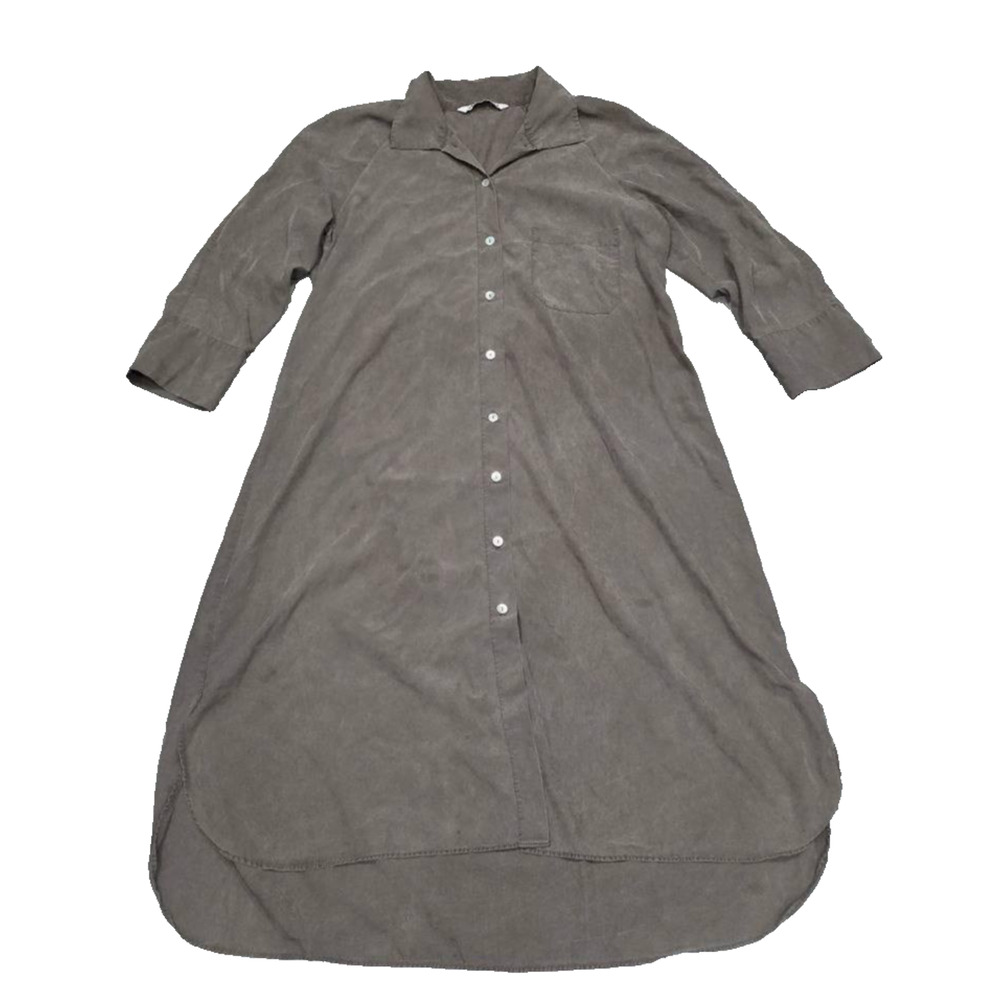 Zara Dress 3/4 Sleeve Collared Button Down Pocket Olive green Large A008004 - Picture 2 of 7